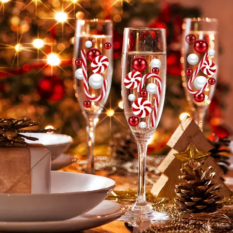 Christmas Vase Filler Decorations Red White Pearls Candy Canes Peppermint Ornaments For Home Party Holiday Table Centerpiece Decor