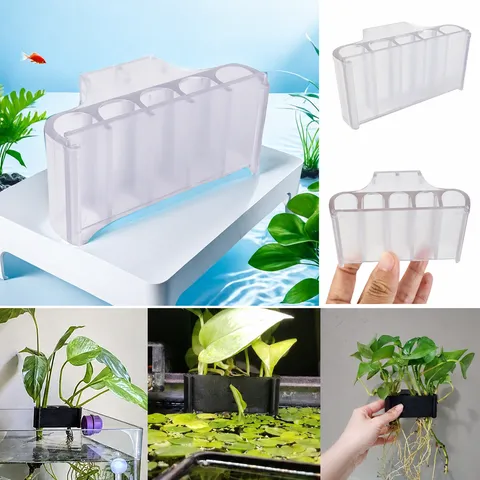 Transparent Plastic Fish Tank Plant Holder Aquarium Hanging Aquatic Cultivation Pot For Rimmed And Rimless Tanks