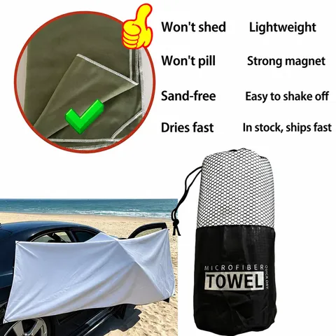 Outdoor Magnetic Beach Towel Double-Sided Fleece Quick-Drying Bath Towel With Storage Net Bag For Camping Travel Home