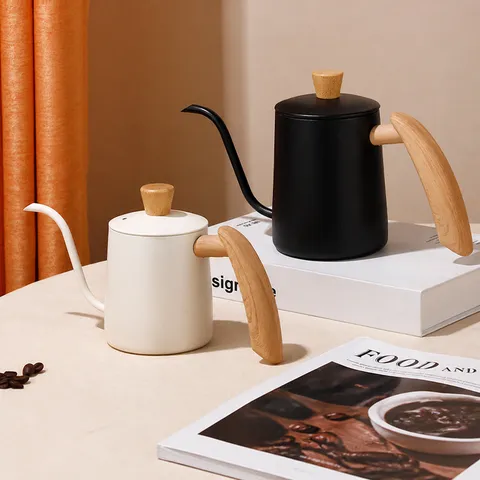 Stainless Steel Pour Over Coffee Kettle With Wood Grain Handle Gooseneck Drip Coffee Pot Home Kitchen