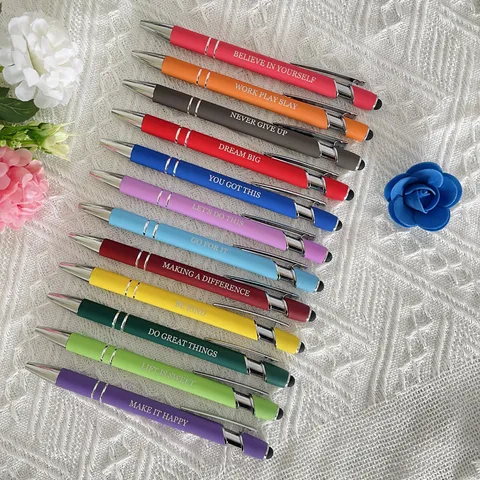 Metal Retractable Ballpoint Pens Touch Screen Stylus Inspirational Motivational Quotes Office School Writing Supplies