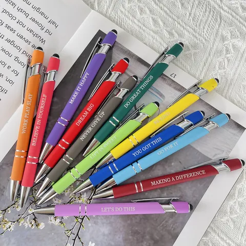 Metal Retractable Ballpoint Pens Touch Screen Stylus Inspirational Motivational Quotes Office School Writing Supplies