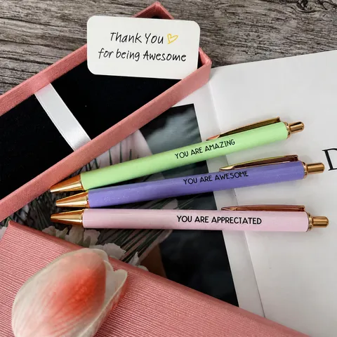 Aluminum Alloy Ballpoint Pen Retractable Metal Writing Pen Featuring Inspirational Quote Office Stationery Gift