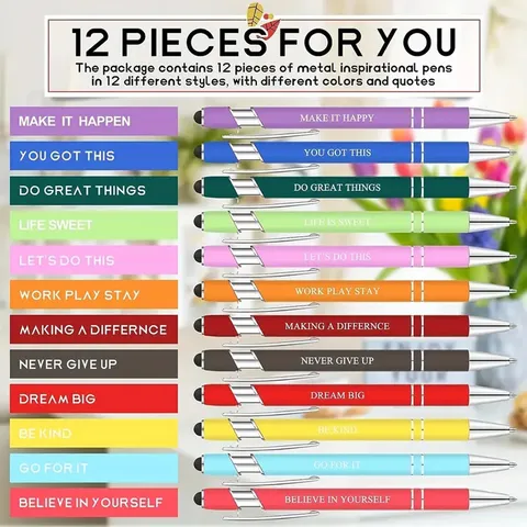 Bolígrafos con Citas Inspiradoras y Punta Stylus Bolígrafos Táctiles de Colores para Pantallas Táctiles Regalo Oficina Motivacional