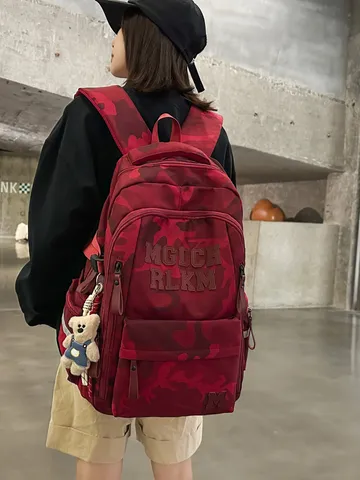 Camouflage Contrast Color Large Capacity Multi-Pocket Backpack Lightweight Pressure Relief School Bag For Teenager Students Women