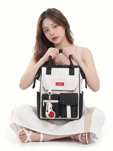 Large Capacity Color Contrast Backpack Multi Functional Mummy Bag Waterproof Nylon Schoolbag For Students Women Casual Travel Daypack