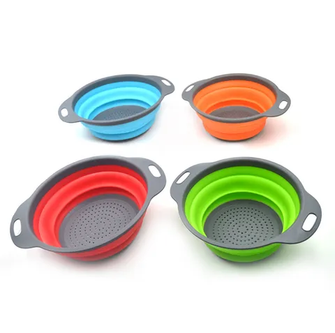Foldable Plastic Colander Round Collapsible Vegetable Washing Basket Kitchen Drain Basket With Handles Fruit Strainer Tool
