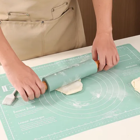 Set Tappetino per Impasto e Matterello in Silicone per Uso Alimentare Tappetino da Forno Antiaderente Ispessito Accessori da Cucina
