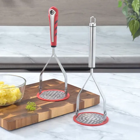 Thickened Silicone Edged Stainless Steel Potato Masher Garlic Press Heavy Duty Kitchen Cooking Tool Smasher Gadget