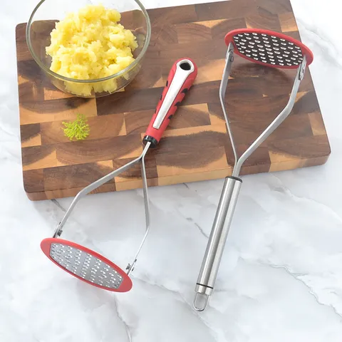 Thickened Silicone Edged Stainless Steel Potato Masher Garlic Press Heavy Duty Kitchen Cooking Tool Smasher Gadget