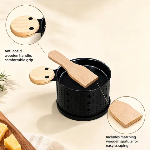 Mini Kaas Grillpan Set Koolstofstaal Antiaanbak Raclette Smelter met Houten Handvat en Spatel voor Thuis Buiten