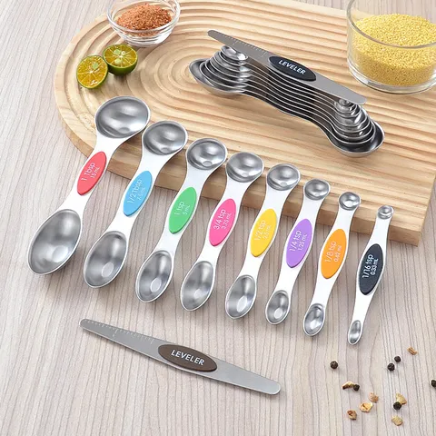 Set di Cucchiai Misuratori in Acciaio Inossidabile Magnetici Doppia Faccia Livellatore Strumenti di Cottura per Cucina