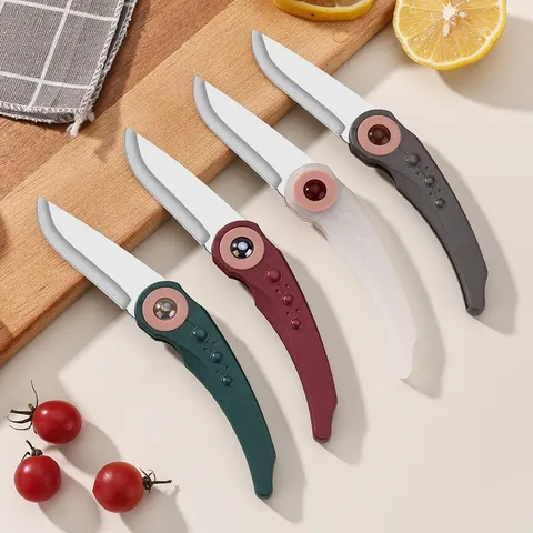 Coltello da Frutta Pieghevole in Acciaio Inossidabile Mini Pelapatate Portatile Blocco di Sicurezza Rotante Utensile da Cucina