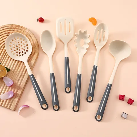 Set di Utensili da Cucina in Silicone Resistente al Calore Antiaderente con Manico Bicolore per Casa