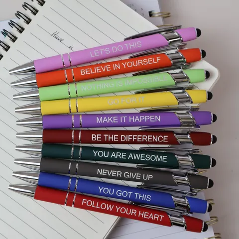Bolígrafos con Citas Motivacionales Lápices Ópticos de Pantalla Táctil con Clip de Metal Tinta Negra para Suministros de Escritura Diaria