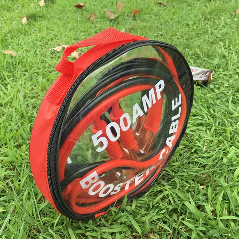 Car Emergency Jumper Cables 500A Battery Booster Cable With Copper Clamps And Portable Round Zipper Storage Bag