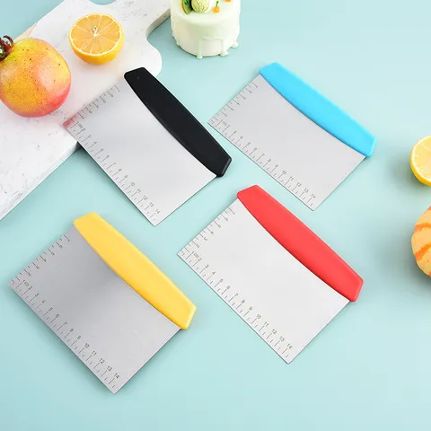 Stainless Steel Bench Scraper With Scale Measuring Lines Plastic Handle Dough Cutter For Baking Kitchen Pastry Tool