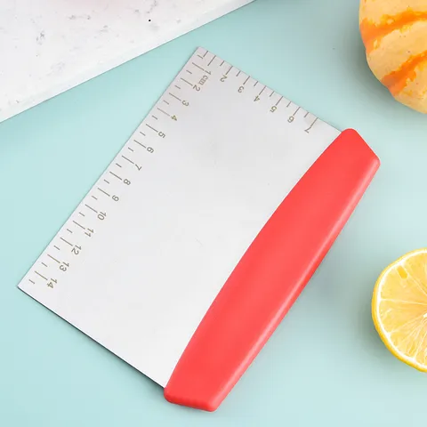 Stainless Steel Bench Scraper With Scale Measuring Lines Plastic Handle Dough Cutter For Baking Kitchen Pastry Tool