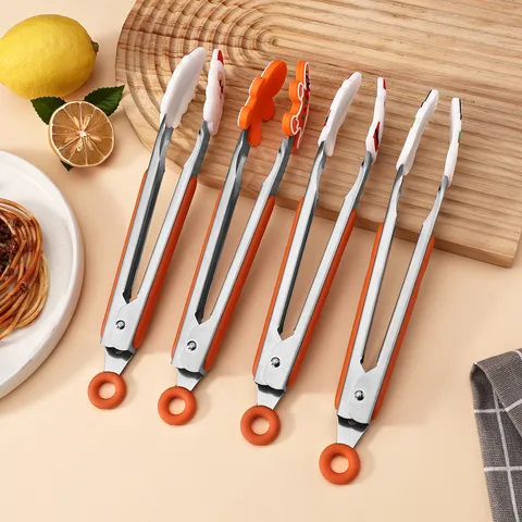 Pinza per Alimenti in Acciaio Inossidabile e Silicone Natale Omino di Pan di Zenzero Babbo Natale Pupazzo di Neve Pinza per Bistecca BBQ