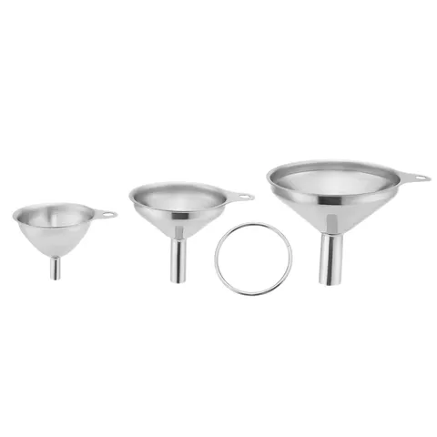Juego de Mini Embudos de Acero Inoxidable Cocina Aceite Vino Dispensador de Líquidos Embudos Pequeños con Anillo Herramienta