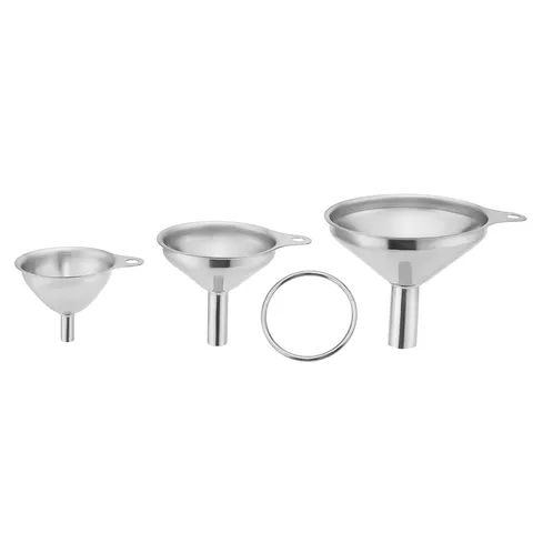 Juego de Mini Embudos de Acero Inoxidable Cocina Aceite Vino Dispensador de Líquidos Embudos Pequeños con Anillo Herramienta