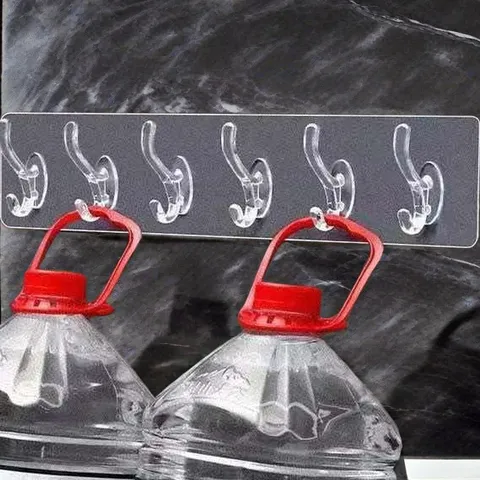 Transparent Punch-Free Multi-Row Wall Hook Traceless Adhesive Clear Hat Towel Hanger For Home Kitchen Bathroom