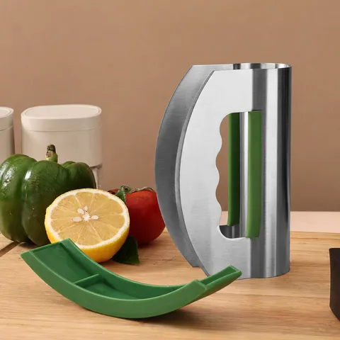 Stainless Steel Double Head Cutter Kitchen Tool Vegetable Salad Chopper Herb Cheese Slicer With Protective Sleeve