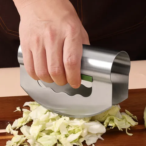 Stainless Steel Double Head Cutter Kitchen Tool Vegetable Salad Chopper Herb Cheese Slicer With Protective Sleeve