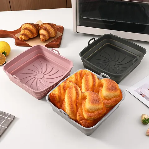 Square Silicone Air Fryer Baking Mat Foldable Heat Resistant Baking Pan Non-Stick Reusable Oven Tray Kitchen Cooking Tool