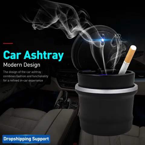 Tragbarer Auto Aschenbecher Mit LED Licht Schwer Flammhemmend Kunststoff Auto Zigaretten Aschenbecher Becher Halter Innenraum Zubehör