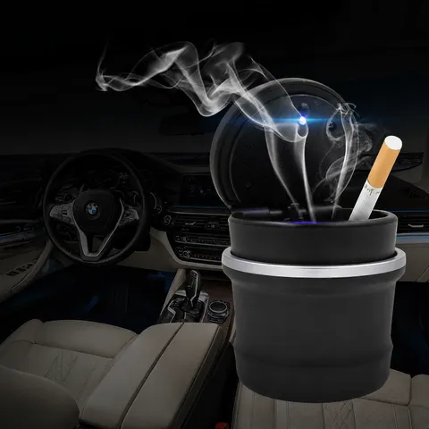 Tragbarer Auto Aschenbecher Mit LED Licht Schwer Flammhemmend Kunststoff Auto Zigaretten Aschenbecher Becher Halter Innenraum Zubehör