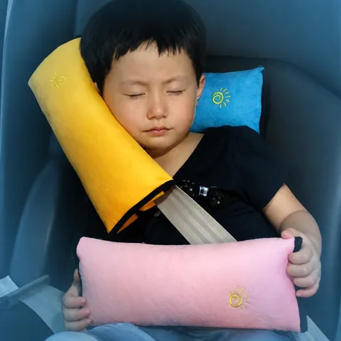 Kids Car Seat Belt Cover Suede Baby Sleeping Pillow Cute Embroidered Sun Auto Shoulder Protection Cushion Children Travel Accessories