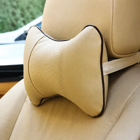 Reposacabezas de Coche Almohada de Cuello Cuero Sintético Transpirable Perforado Forma de Hueso Cojín Accesorios de Interior de Coche Universal