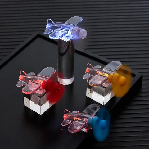 Rotating Luminous Little Airplane Wind Powered Toy Car Ornament LED Light