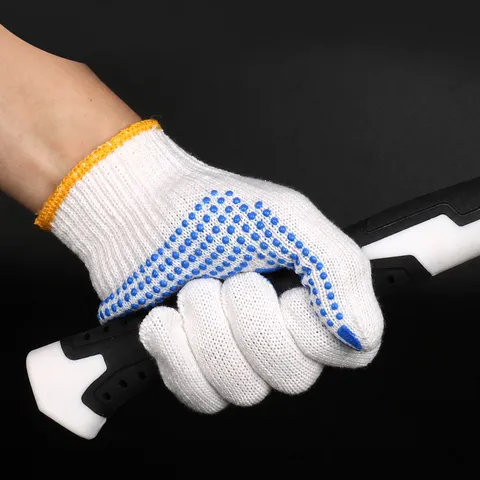 Gants de Travail pour Hommes Mélange de Coton Respirant Antidérapants PVC Gants de Sécurité pour Construction Industrielle