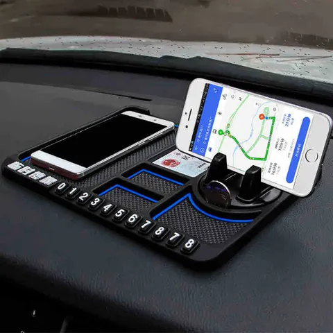 Supporto per Telefono per Auto Multifunzionale Tappetino Antiscivolo Supporto Girevole Cruscotto Tappetino di Conservazione Scheda Parcheggio