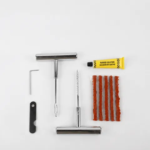 Auto Motorfiets Tubeless Banden Reparatie Gereedschap Set Rvs T Handvat Plug Naald Rubber Strips Noodreparatie