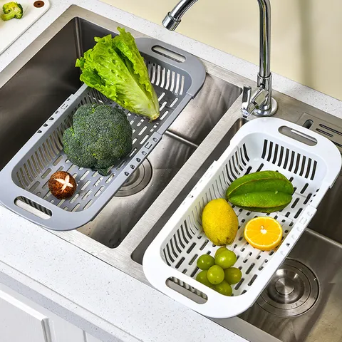 Colino per Lavello da Cucina Retrattile Plastica Verdura Frutta Cestello di Scarico Sopra Lavello Sgocciolatoio Organizzatore Casa