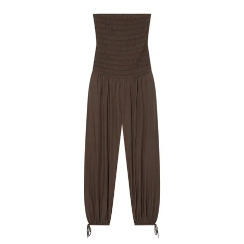 Dames Mode Geplisseerd Tubetop Jumpsuit Elegant Effen Kleur Wijde Pijpen Trekkoord Zoom Slank Makend Mouwloos Romper Streetwear