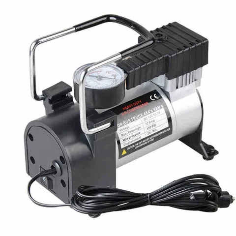 Portable Car Air Pump 12V Metal Single Cylinder Electric Tire Inflator With Pressure Gauge For Automotive Vehicle Emergency
