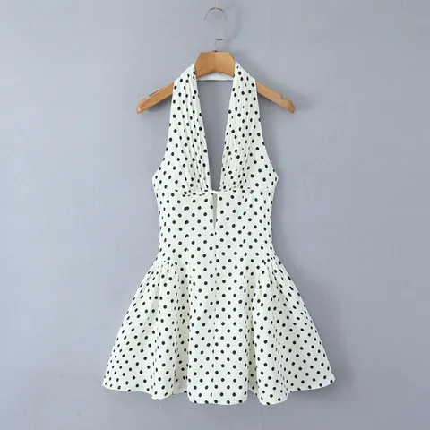 French Style Sexy Backless Halter Neck Ruched Slim Fit A-Line Mini Dress For Women Elegant Party Casual Shirred Polyester Dress