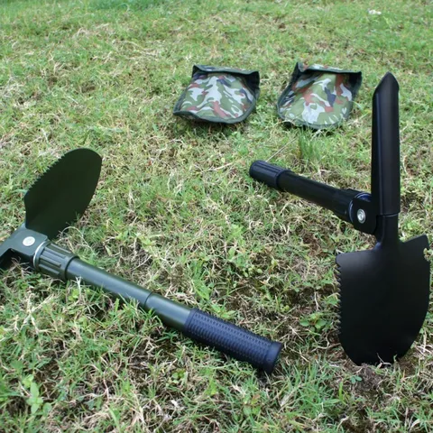 Pelle de Camping Pliante Portable Outil de Jardinage de Survie en Plein Air Multifonctionnel Avec Boussole et Pochette