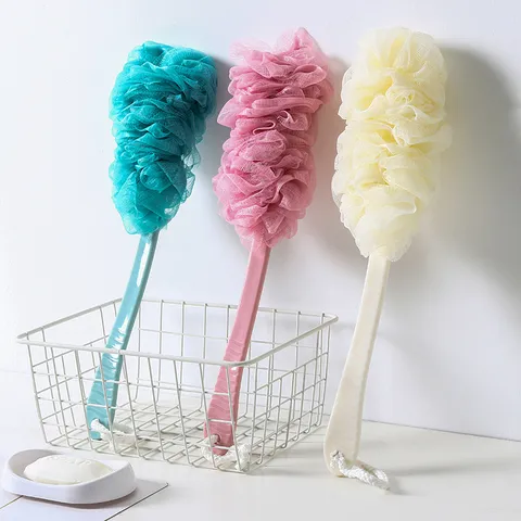 Long Handle Bath Brush Soft Bristle Body Scrubber Exfoliating Shower Sponge with Lanyard for Bathroom Home Use