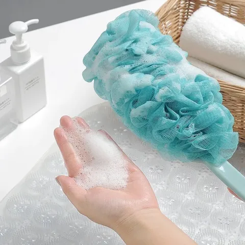 Long Handle Bath Brush Soft Bristle Body Scrubber Exfoliating Shower Sponge with Lanyard for Bathroom Home Use