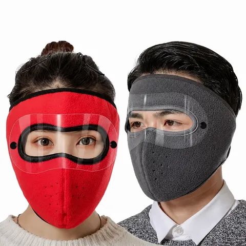Unisex Thickened Fleece Balaclava Windproof Cold Weather Face Mask With Goggles Warm Winter Ski Hat Headwear