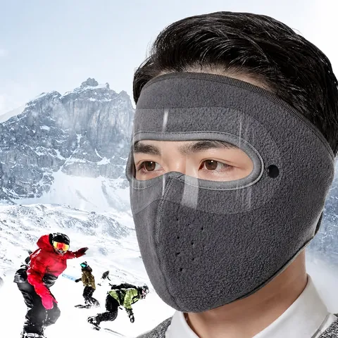 Unisex Thickened Fleece Balaclava Windproof Cold Weather Face Mask With Goggles Warm Winter Ski Hat Headwear