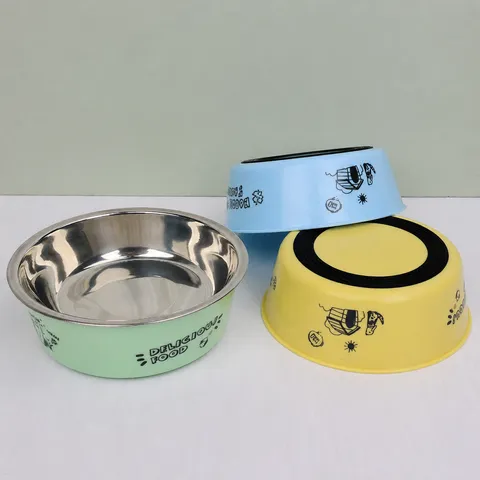Stainless Steel Pet Bowl Anti Slip Dog Food Bowl Dual Use Feeding Bowl With Plastic Shell And Rubber Base For Cats And Dogs
