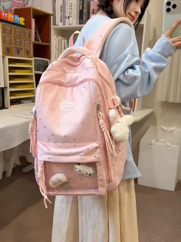 Japanischer Stil Sternenmuster Transparente Tasche Große Kapazität Schulrucksack Für Schüler Damen Nylon Rucksack