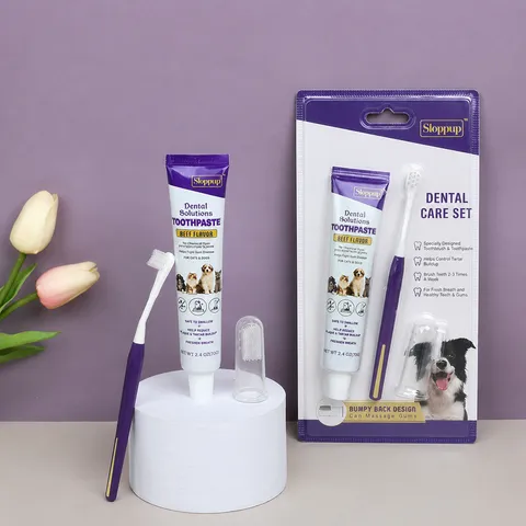 Pet Toothbrush And Toothpaste Set Cat And Dog Oral Cleaning Care Beef Flavor Dental Care Kit With Finger Toothbrush