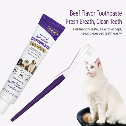 Pet Toothbrush And Toothpaste Set Cat And Dog Oral Cleaning Care Beef Flavor Dental Care Kit With Finger Toothbrush